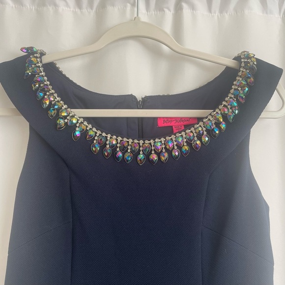 Betsey Johnson Jeweled Fit & Flare Cocktail Navy Mini Dress - Picture 9 of 13